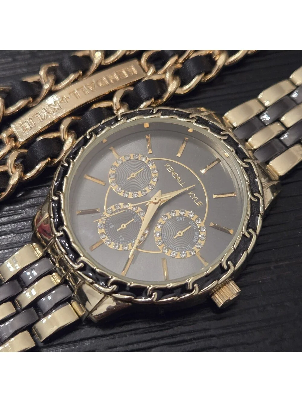 Kendall Kylie Gold Black Tone Watch Bracelet Set Womens Multi Strand New In Box